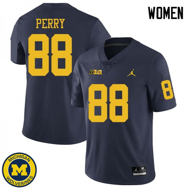 Womens Michigan Wolverines #88 Grant Perry Navy Jordan Brand Embroidery Jersey